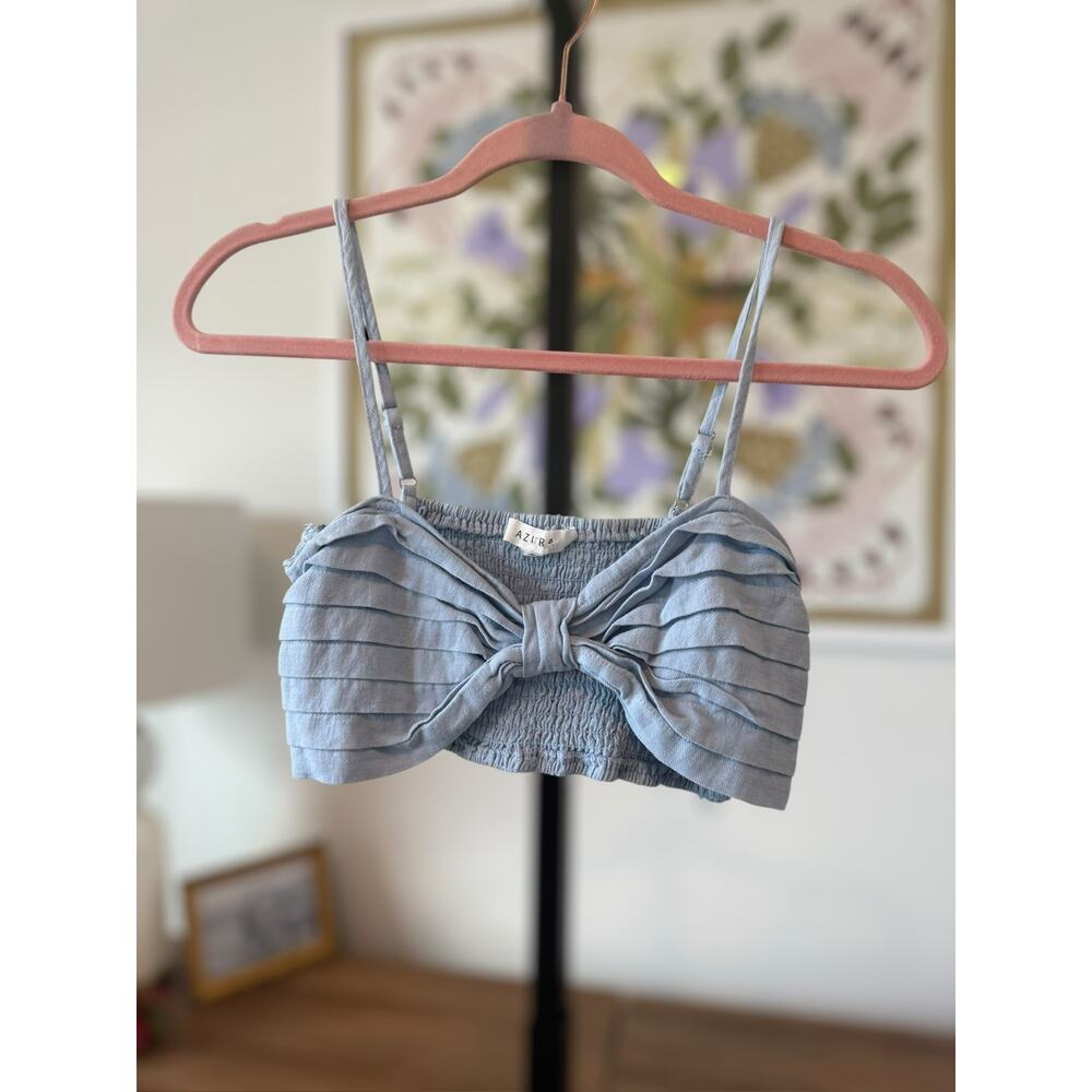 Azura Baby Blue Sweetheart Bow Crop Tank Size Small